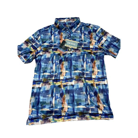 Tom Baine Shirt Mens Large Sky Blue Polo Golf Four Way Stretch Wrinkle Free New - Picture 1 of 11